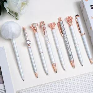 8Pcs Fancy Pens Set, Metal Crystal Diamond Pens White With Black & Blue Ink, Glitter Design for Journaling, Office Supplies, School Use & Gifts for Women 8Pcs Fancy Pens Set, Metal Crystal Diamond Pens White With Black & Blue Ink, Glitter Design for Journaling, Office Supplies, School Use & Gifts for Women