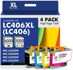 LC406 LC406XL Ink Cartridges for Brother Printer MFC-J5855DW MFC-J4335DW Compatible for 406XL LC 406 XL for Brother MFC-J6555DW MFC-J4535DW MFC-J6955DW MFC-J4345DW - 4 Pack Black Cyan Magenta Yellow LC406 LC406XL Ink Cartridges for Brother Printer MFC-J5855DW MFC-J4335DW Compatible for 406XL LC 406 XL for Brother MFC-J6555DW MFC-J4535DW MFC-J6955DW MFC-J4345DW - 4 Pack Black Cyan Magenta Yellow