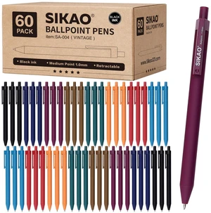 Pens Bulk, 60 Pack Retractable Ballpoint Pens Black Ink (Vintage) 1.0mm Smooth Writing Clear Lines No-Smear, 8 Calm Vintage Styles Click Pens for Teachers, Students, School & Office Supplies Pens Bulk, 60 Pack Retractable Ballpoint Pens Black Ink (Vintage) 1.0mm Smooth Writing Clear Lines No-Smear, 8 Calm Vintage Styles Click Pens for Teachers, Students, School & Office Supplies