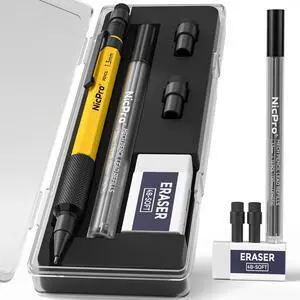 MP2000 1.3mm Metal Mechanical Pencil Set with Case (Yellow) 12 Black Lead Refill, Eraser, Weatherproof Heavy Duty Carpenter Pencils for Outdoor Woodworking Marking, Drafting, Drawing MP2000 1.3mm Metal Mechanical Pencil Set with Case (Yellow) 12 Black Lead Refill, Eraser, Weatherproof Heavy Duty Carpenter Pencils for Outdoor Woodworking Marking, Drafting, Drawing