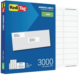 Printable Address Labels, Customizable Stickers, 1" x 2-5/8", White, 3000 Blank Mailing and Shipping Labels, for Laser Printers Only (1009572) Printable Address Labels, Customizable Stickers, 1" x 2-5/8", White, 3000 Blank Mailing and Shipping Labels, for Laser Printers Only (1009572)