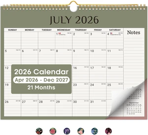 Calendar 2026-2027, Apr 2026-Dec 2027, Wall Calendar, 14.7" x 11.5" 21-Month Monthly Calendar with Twin-Wire Binding for Home & Office Planning and Organization, Boho Colors Calendar 2026-2027, Apr 2026-Dec 2027, Wall Calendar, 14.7" x 11.5" 21-Month Monthly Calendar with Twin-Wire Binding for Home & Office Planning and Organization, Boho Colors