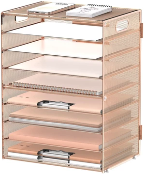 9-Tier Paper Organizer for Desk, Metal Letter Tray with Handles, Gold Rose Desk File Organizer with Removable Trays for Sorting Files, Folders, Mail and Printer Paper at Home, School or Office 9-Tier Paper Organizer for Desk, Metal Letter Tray with Handles, Gold Rose Desk File Organizer with Removable Trays for Sorting Files, Folders, Mail and Printer Paper at Home, School or Office