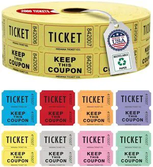 Raffle Tickets Roll, 50/50, Yellow, 2000 Tickets per Roll Made in USA Premium raffle tickets roll, ideal for 50/50 raffles, fundraisers, door prizes, school carnivals, parties, community events Raffle Tickets Roll, 50/50, Yellow, 2000 Tickets per Roll Made in USA Premium raffle tickets roll, ideal for 50/50 raffles, fundraisers, door prizes, school carnivals, parties, community events