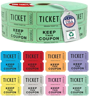 Raffle Tickets Roll, 50/50, Green, 2000 Tickets per Roll Made in USA Premium raffle tickets roll, ideal for 50/50 raffles, fundraisers, door prizes, school carnivals, parties, community events Raffle Tickets Roll, 50/50, Green, 2000 Tickets per Roll Made in USA Premium raffle tickets roll, ideal for 50/50 raffles, fundraisers, door prizes, school carnivals, parties, community events