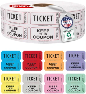 Raffle Tickets Roll, 50/50, White, 2000 Tickets per Roll Made in USA Premium raffle tickets roll, ideal for 50/50 raffles, fundraisers, door prizes, school carnivals, parties, community events Raffle Tickets Roll, 50/50, White, 2000 Tickets per Roll Made in USA Premium raffle tickets roll, ideal for 50/50 raffles, fundraisers, door prizes, school carnivals, parties, community events