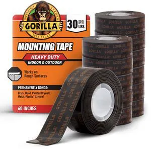 Heavy Duty Double Sided Mounting Tape, Weatherproof, 1" x 60", Black, (Pack of 12) Heavy Duty Double Sided Mounting Tape, Weatherproof, 1" x 60", Black, (Pack of 12)