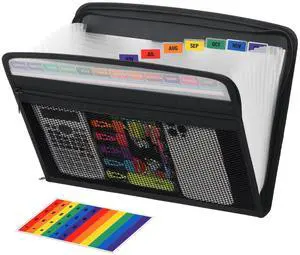 Accordion File Organizer, 13 Pocket Expanding File Folder, Clear Pocket Zippered, Front Mesh Pouch, Letter Size Paper, A4 Paper, Fit for Documents Accordion File Organizer, 13 Pocket Expanding File Folder, Clear Pocket Zippered, Front Mesh Pouch, Letter Size Paper, A4 Paper, Fit for Documents