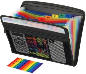 Accordion File Organizer, 13 Pocket Expanding File Folder, Color Pocket Zippered, Front Mesh Pouch, Letter Size Paper, A4 Paper, Fit for Documents Accordion File Organizer, 13 Pocket Expanding File Folder, Color Pocket Zippered, Front Mesh Pouch, Letter Size Paper, A4 Paper, Fit for Documents