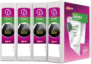 Durable View 3 Ring Binders for Home, School Supplies, Office, or Organization Needs, 2" Slant Ring, 4 Pack White Binders (17032) Durable View 3 Ring Binders for Home, School Supplies, Office, or Organization Needs, 2" Slant Ring, 4 Pack White Binders (17032)
