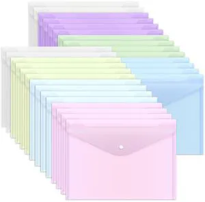 28pcs Plastic Envelopes, Plastic Folders for Documents, Poly Folders with Snap Closure, A4 Size, Letter Size, for School and Office Supplies 28pcs Plastic Envelopes, Plastic Folders for Documents, Poly Folders with Snap Closure, A4 Size, Letter Size, for School and Office Supplies
