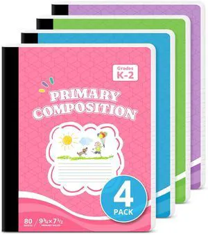 Primary Ruled Composition Notebook K-2, Cute Composition Notebook 4 Pack 9-3/4" x 7-1/2", 160 Pages (80 Sheets), Pastel Primary Composistion Notebook Perfect for School Office Supplies Primary Ruled Composition Notebook K-2, Cute Composition Notebook 4 Pack 9-3/4" x 7-1/2", 160 Pages (80 Sheets), Pastel Primary Composistion Notebook Perfect for School Office Supplies