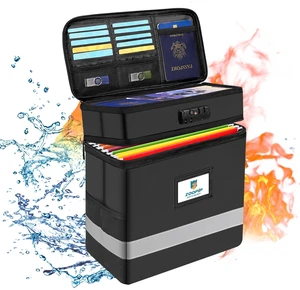 Fireproof File Box with Lock, 2 Layer Document Box Storage Organizer, Suitable for Hanging File Folders in Letter Size, Collapsible File Box, Reflective Strip for Fast Find (12.2*6*12.2, Black) Fireproof File Box with Lock, 2 Layer Document Box Storage Organizer, Suitable for Hanging File Folders in Letter Size, Collapsible File Box, Reflective Strip for Fast Find (12.2*6*12.2, Black)