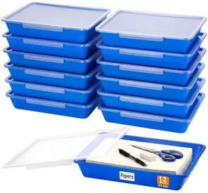 12 Pcs Classroom Paper Storage Bins with Clear Latching Lid, Label Stackable Letter Size Flat Tray Container for Teacher Back to School Supplies Home Office Desk Arts Crafts (Blue,13x10in) 12 Pcs Classroom Paper Storage Bins with Clear Latching Lid, Label Stackable Letter Size Flat Tray Container for Teacher Back to School Supplies Home Office Desk Arts Crafts (Blue,13x10in)
