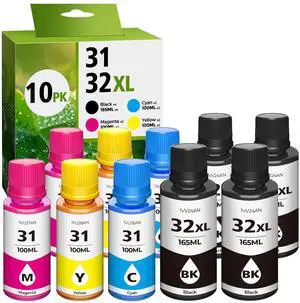31 Ink 32XL Black Ink Bottle Set for Smart tank 7602 6001 5101, 10 Pack Compatible with HP 31 Ink 32XL Black Ink Bottle Set for Smart Tank 7301 651 5000 5103 7001 5102 7002 7006 Printers Ink Refill 31 Ink 32XL Black Ink Bottle Set for Smart tank 7602 6001 5101, 10 Pack Compatible with HP 31 Ink 32XL Black Ink Bottle Set for Smart Tank 7301 651 5000 5103 7001 5102 7002 7006 Printers Ink Refill