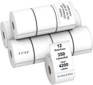 12 Rolls Direct Thermal Label 2.25" x 4" Shipping Labels for Mailing, Postage, Address, Perforated & Compatible with Zebra Desktop Printers & Rollo Desktop Label Printer (350 Labels/Roll) 12 Rolls Direct Thermal Label 2.25" x 4" Shipping Labels for Mailing, Postage, Address, Perforated & Compatible with Zebra Desktop Printers & Rollo Desktop Label Printer (350 Labels/Roll)