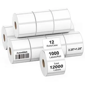 12 Rolls 2.25" x 1.25" Direct Thermal Labels - Perforated for Barcode Address Labels - Postage Shipping Labels Compatible with Rollo & Zebra ZD410 ZD411 LP2824 ZD421 ZD420 Printers,1000 Labels/Roll 12 Rolls 2.25" x 1.25" Direct Thermal Labels - Perforated for Barcode Address Labels - Postage Shipping Labels Compatible with Rollo & Zebra ZD410 ZD411 LP2824 ZD421 ZD420 Printers,1000 Labels/Roll