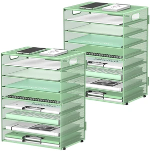 9-Tier Paper Organizer for Desk with Handles, Mint Green, 2 Pack Desk File Organizer with Removable Trays for Sorting Files, Folders, Mail and Printer Paper at Home, School or Office 9-Tier Paper Organizer for Desk with Handles, Mint Green, 2 Pack Desk File Organizer with Removable Trays for Sorting Files, Folders, Mail and Printer Paper at Home, School or Office