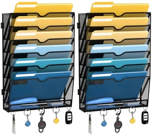 7-Tier Hanging Wall File Organizer with Hooks, 2 Pack Mesh Wall File Holder, Mail Organizer Wall Mounted for Papers, Documents, Folders and Magazines in Home Office, Classroom 7-Tier Hanging Wall File Organizer with Hooks, 2 Pack Mesh Wall File Holder, Mail Organizer Wall Mounted for Papers, Documents, Folders and Magazines in Home Office, Classroom