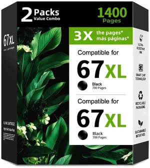 67XL Black Ink Cartridge Replacement for HP 67 HP67 XL High Yield 2 Pack Compatible for 2700 2700e 4100 6400 4155e 2755e 6000 2855e 2827e 2752e 4100e 6458 6455e 4152 6055e 6052e 4152e Printer 67XL Black Ink Cartridge Replacement for HP 67 HP67 XL High Yield 2 Pack Compatible for 2700 2700e 4100 6400 4155e 2755e 6000 2855e 2827e 2752e 4100e 6458 6455e 4152 6055e 6052e 4152e Printer