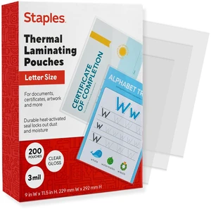 Thermal Laminating Pouches, Letter Size, 9 x 11.5 Inches, 3 Mil, 200/Pack, for Office & School Use Thermal Laminating Pouches, Letter Size, 9 x 11.5 Inches, 3 Mil, 200/Pack, for Office & School Use