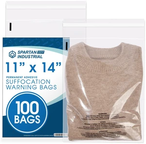 11 X 14 (100 Count) Self Seal Clear Poly Bags with Suffocation Warning for Packaging, T Shirts - Permanent Adhesive 11 X 14 (100 Count) Self Seal Clear Poly Bags with Suffocation Warning for Packaging, T Shirts - Permanent Adhesive
