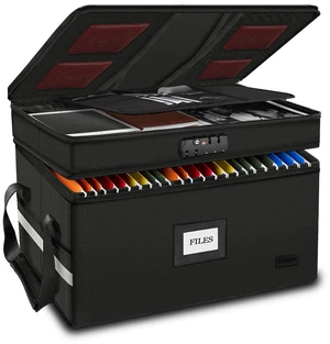 Large Fireproof Document Box with Lock, 2 Layer File Storage Organizer Box Portable Office Collapsible File Storage with Reflective Strip & Handle for Hanging Letters, Legal Size Folder, Certificate Large Fireproof Document Box with Lock, 2 Layer File Storage Organizer Box Portable Office Collapsible File Storage with Reflective Strip & Handle for Hanging Letters, Legal Size Folder, Certificate