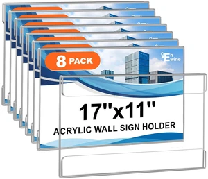 Acrylic Sign Holder 11 x 17 Wall Mount with Tape, Horizontal, 8 Pack Sturdy Clear Horizontal Wall Display with Secure Adhesive for Smooth Surfaces and Easy Poster Changes in Offices and Stores Acrylic Sign Holder 11 x 17 Wall Mount with Tape, Horizontal, 8 Pack Sturdy Clear Horizontal Wall Display with Secure Adhesive for Smooth Surfaces and Easy Poster Changes in Offices and Stores