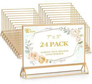 24 Pack Acrylic Sign Holder 5 x 7 Horizontal, Double-Sided Stand up Table Top Sign Holders, Gold Acrylic Picture Frame Menu Flyer Paper Holder Display Stand for Office Business Store Wedding Party 24 Pack Acrylic Sign Holder 5 x 7 Horizontal, Double-Sided Stand up Table Top Sign Holders, Gold Acrylic Picture Frame Menu Flyer Paper Holder Display Stand for Office Business Store Wedding Party