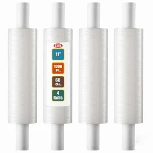 4 Pack Stretch Wrap 11 Inch 1000 Ft 60 Gauge with Handle Heavy Duty Industrial Strength Shrink Wrap Roll for Moving Supplies, Furniture, Pallet Wrapping and Packing Stretch Film 4 Pack Stretch Wrap 11 Inch 1000 Ft 60 Gauge with Handle Heavy Duty Industrial Strength Shrink Wrap Roll for Moving Supplies, Furniture, Pallet Wrapping and Packing Stretch Film