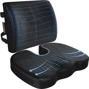 Seat Cushion & Lumbar Support for Office Chair, Wheelchair, Car Memory Foam | Ergonomic Design | Washable Cover | Non Slip | Black Seat Cushion & Lumbar Support for Office Chair, Wheelchair, Car Memory Foam | Ergonomic Design | Washable Cover | Non Slip | Black