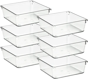 6 Pack Drawer Organizer, 6" x 6" Plastic Storage Bins Acrylic Tray Design, Non-Slip Pads, For Makeup, Jewelry, Kitchen Utensils, Bathroom, Office Storage 6 Pack Drawer Organizer, 6" x 6" Plastic Storage Bins Acrylic Tray Design, Non-Slip Pads, For Makeup, Jewelry, Kitchen Utensils, Bathroom, Office Storage