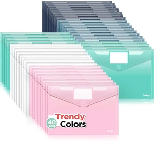 40 Pack Plastic Envelopes, Plastic File Folders, Clear Folders Trendy Colors, Super Heavyweight Document Holders, Storage Pouches, File Envelopes for School Office Supplies 40 Pack Plastic Envelopes, Plastic File Folders, Clear Folders Trendy Colors, Super Heavyweight Document Holders, Storage Pouches, File Envelopes for School Office Supplies