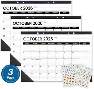 Desk Calendar 2026-2027 3 Packs - 18 Month Calendar Oct 2026 - Mar 2028, 17" x 12" Desktop Calendar with Notes, for Planning, Organizing in Family, School or Office - Black 2026-2027 Calendar Desk Calendar 2026-2027 3 Packs - 18 Month Calendar Oct 2026 - Mar 2028, 17" x 12" Desktop Calendar with Notes, for Planning, Organizing in Family, School or Office - Black 2026-2027 Calendar