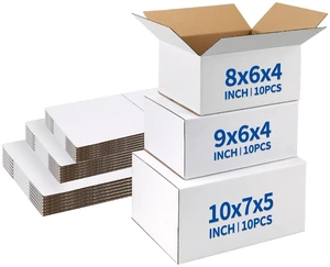 Assorted Sizes Shipping Boxes 30 Pack (10x7x5, 9x6x4, 8x6x4), White Corrugated Cardboard Mailers, Each 10 PCS Small Boxes for Small Business Packaging, Shipping & Storage Assorted Sizes Shipping Boxes 30 Pack (10x7x5, 9x6x4, 8x6x4), White Corrugated Cardboard Mailers, Each 10 PCS Small Boxes for Small Business Packaging, Shipping & Storage