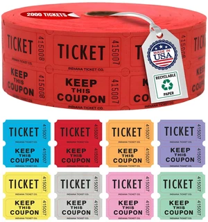 Raffle Tickets Roll, 50/50, Red, 2000 Tickets per Roll Made in USA Premium raffle tickets roll, ideal for 50/50 raffles, fundraisers, door prizes, school carnivals, parties, community events Raffle Tickets Roll, 50/50, Red, 2000 Tickets per Roll Made in USA Premium raffle tickets roll, ideal for 50/50 raffles, fundraisers, door prizes, school carnivals, parties, community events