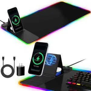 RGB Mouse Pad with Foldable Phone Stand Wireless Charger, 31.5"x11.8" XL Gaming Mousepad Large Desk Mat, Desk Pad with 11 Colors 5 Modes, Waterproof RGB Mouse Pad with Foldable Phone Stand Wireless Charger, 31.5"x11.8" XL Gaming Mousepad Large Desk Mat, Desk Pad with 11 Colors 5 Modes, Waterproof