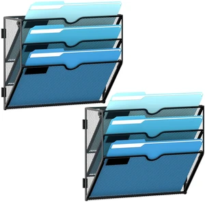 3-Tier Hanging Wall File Organizer with Hooks, 2 Pack Mesh Wall File Holder, Mail Organizer Wall Mounted for Papers, Documents, Folders and Magazines in Home Office, Classroom 3-Tier Hanging Wall File Organizer with Hooks, 2 Pack Mesh Wall File Holder, Mail Organizer Wall Mounted for Papers, Documents, Folders and Magazines in Home Office, Classroom