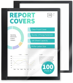 Heavy-Duty Report Covers with 3 Prongs, 100-Sheet Capacity, Black, 100 Pack Plastic Report Folders with Back Covers, 3-Prong Metal Fasteners, 8.5 x 11 Inch Letter Size, for Professional Presentations Heavy-Duty Report Covers with 3 Prongs, 100-Sheet Capacity, Black, 100 Pack Plastic Report Folders with Back Covers, 3-Prong Metal Fasteners, 8.5 x 11 Inch Letter Size, for Professional Presentations