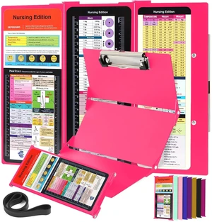 Nursing Clipboard Foldable with Medical Edition Cheat Sheets, 3 Layers Aluminum Foldable Clipboard for Nursing, Notepad for Students, Nursing School Essentials (Pink) Nursing Clipboard Foldable with Medical Edition Cheat Sheets, 3 Layers Aluminum Foldable Clipboard for Nursing, Notepad for Students, Nursing School Essentials (Pink)