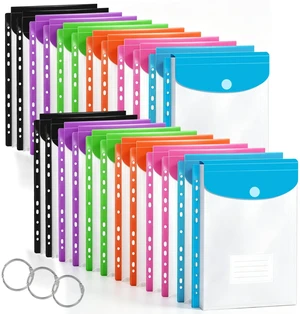 24 Pack Binder Folders with Pockets 11 Holes Expandable Dividers for 2/3/4 Ring Document Pouch with Label Loose-Leaf Transparent Binder Organizer for School Home Office 24 Pack Binder Folders with Pockets 11 Holes Expandable Dividers for 2/3/4 Ring Document Pouch with Label Loose-Leaf Transparent Binder Organizer for School Home Office