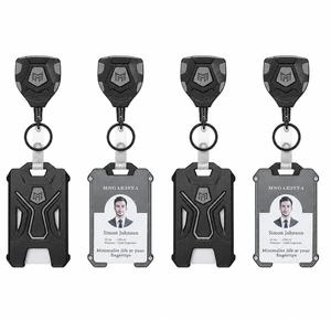 4 Pack Heavy Duty Badge Holder, Vertical ID Card Holder for Credit Cards, Clear ID Window, All PC Polycarbonate Plastic Housing, 5 Cards Capacity, Built-in Elastic Clip, Black 4 Pack Heavy Duty Badge Holder, Vertical ID Card Holder for Credit Cards, Clear ID Window, All PC Polycarbonate Plastic Housing, 5 Cards Capacity, Built-in Elastic Clip, Black