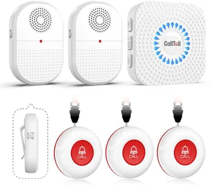 Wireless Caregiver Pager, 3 Buttons, 2 Portable + 1 Plug-in Help for Seniors at Home; Dual Battery Vibration Alerts; Outlet Sound/Flash Chime; Bedside, Bathroom & Multi-Room Use Wireless Caregiver Pager, 3 Buttons, 2 Portable + 1 Plug-in Help for Seniors at Home; Dual Battery Vibration Alerts; Outlet Sound/Flash Chime; Bedside, Bathroom & Multi-Room Use