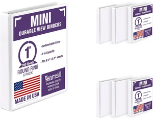Economy 1 Inch Mini 3 Ring Binder, Round Ring Binder, Holds 5.5 x 8.5 Inch Documents, Customizable Cover, 1" View, 6-Pack, White Economy 1 Inch Mini 3 Ring Binder, Round Ring Binder, Holds 5.5 x 8.5 Inch Documents, Customizable Cover, 1" View, 6-Pack, White
