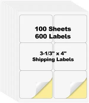 600 Pcs 4" x3-1/3 6 Up Shipping Labels for Laser & Inkjet Printer 100 Sheets Permanent Strong Adhesive Matte White 6 Labels per Page Sheets, Blank Mailing 6 per Sheet Barcode Labels Stickers 600 Pcs 4" x3-1/3 6 Up Shipping Labels for Laser & Inkjet Printer 100 Sheets Permanent Strong Adhesive Matte White 6 Labels per Page Sheets, Blank Mailing 6 per Sheet Barcode Labels Stickers