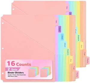 8 Tab Binder Dividers with Pockets - Heavy Duty Plastic Dividers for 3 Ring Binder, Letter Size Poly Page Separators with Tabs & Label Stickers, Diamond Texture, 8 Pastel Colors, 2-Pack 8 Tab Binder Dividers with Pockets - Heavy Duty Plastic Dividers for 3 Ring Binder, Letter Size Poly Page Separators with Tabs & Label Stickers, Diamond Texture, 8 Pastel Colors, 2-Pack