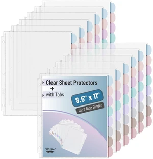 Bulk Clear Sheet Protectors with Tabs, 8.5"x11", 8 Tabs, 12 Sets Plastic Dividers for 3 Ring Binder, Insertable Index Page Divider Multicolor Tabs Bulk Clear Sheet Protectors with Tabs, 8.5"x11", 8 Tabs, 12 Sets Plastic Dividers for 3 Ring Binder, Insertable Index Page Divider Multicolor Tabs