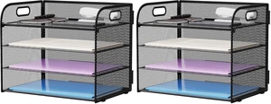 4 Tier Paper Organizer Letter Tray - Mesh Desk File Organizer with Handle, Paper Sorter Organizer for Letter/A4 Office File Folder Holder (Black, 12.6" x 9.1" x 10.7") (Pack of 2) 4 Tier Paper Organizer Letter Tray - Mesh Desk File Organizer with Handle, Paper Sorter Organizer for Letter/A4 Office File Folder Holder (Black, 12.6" x 9.1" x 10.7") (Pack of 2)