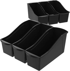Large Book Bin - Interlocking Plastic Organizer for Home, Office, and Work Space - Black, 6-Pack (70109C06C) Large Book Bin - Interlocking Plastic Organizer for Home, Office, and Work Space - Black, 6-Pack (70109C06C)