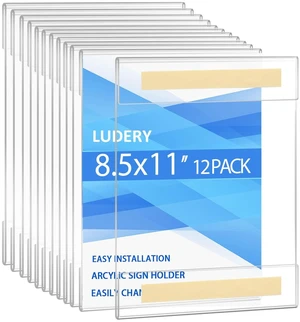 8.5 x 11 Acrylic Sign Holder Wall Mount,Wall Sign Menu Paper Holder with Double Side Tape Adhesive for Home, Office, Store, Restaurant (12 Pack) 8.5 x 11 Acrylic Sign Holder Wall Mount,Wall Sign Menu Paper Holder with Double Side Tape Adhesive for Home, Office, Store, Restaurant (12 Pack)